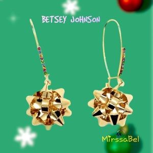 Betsey Johnson  Christmas Bow Multi Color Rhinestone Drop Earrings